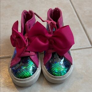 Sparkling Pink and Blue Kids Sneakers with Bow